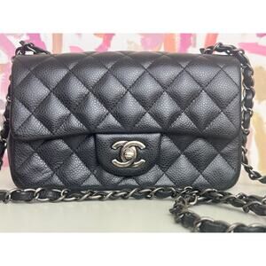 Chanel Mini Rectangle BLK Caviar Full Set